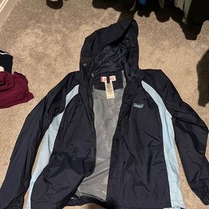 Navy blue/light blue Coleman women’s rain jacket, size L/XL